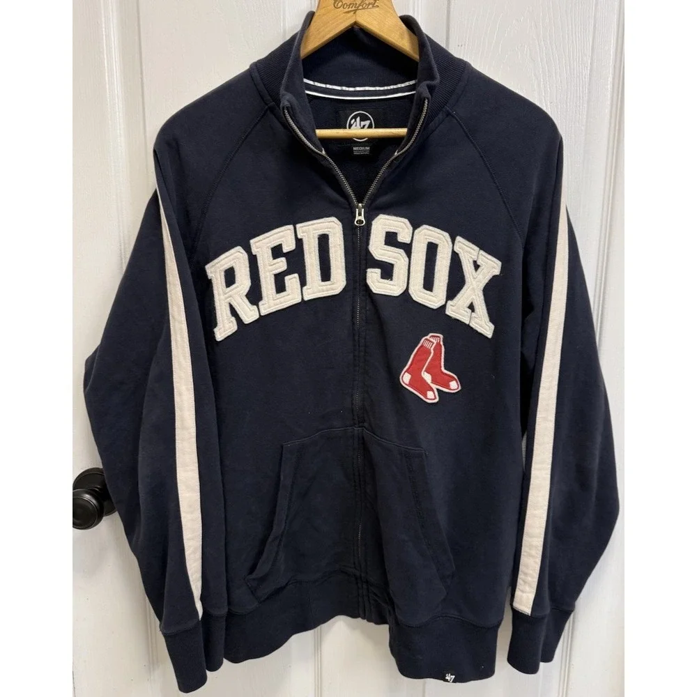 Boston Red Sox Jacket Men's Medium Blue Full Zip '47 Brand MLB Baseball Sports